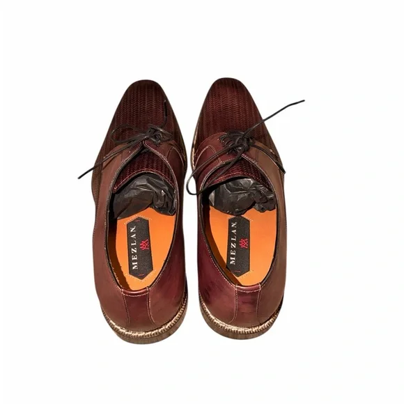 Mezlan Men’s Burgundy Woven Leather Dress Shoes Size 10 Medium - Picture 3 of 5